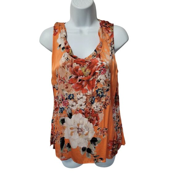 St. John Womens Floral Print Orange Sleeveless Silk Blend Top L - Picture 1 of 12